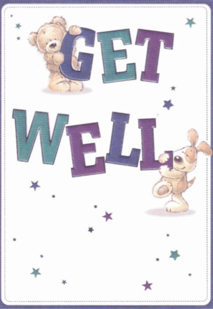 With a joyful spirit reminiscent of Thamesmead's friendly neighborhood gatherings, this get well card delivers a visual embrace. The scene unfolds as a loveable bear and puppy join forces to present the words 'Get Well' in large, confident typesetting, each letter shaded carefully in cool indigos, bright teals, and uplifting purples. The bear balances happily above, his fluffy fur rendered in delicate textured brushstrokes, while the puppy's velvety brown ears and sparkling eyes transmit a sense of compassion and hope. Around them, starbursts drift and dance-like wishes wafting over the grassy knolls by Southmere Park. The crisp white background lends freshness and purity, creating a serene mood similar to the calm found lakeside in Thamesmead. From the soft, touchable illustration textures to the warm, encouraging color palette, every element feels hand-crafted with heartfelt intent. To send this card with a carefully composed bouquet from Florist Thamesmead is to offer more than a simple get well message-it's an invitation to healing and positivity, brought straight from your local community to someone in need of comfort.