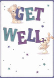 This enchanting get well card brings the welcoming character of Thamesmead into focus through its comforting, playful design. The illustration features a fluffy, honey-brown bear perched cheerfully atop the word 'GET,' and a friendly puppy nuzzling up to the large, vibrant 'WELL' below. Big, bold letters in lively shades of purple and teal pop against a creamy, white canvas, their lively energy echoed by scattered starbursts that shimmer across the scene. The characters' plush fur and floppy ears seem almost tangible-a visual reminder of the nurturing touch felt in every hand-delivered bouquet across Thamesmead's leafy paths. Evocative of heartfelt support from neighbours along Abbey Way to North Thamesmead, the card radiates with warmth and hope. Paired with a burst of fresh flowers from a local florist, this card delivers not just a message, but an emotional uplift, offering soothing reassurance and gentle optimism to anyone recovering in Thamesmead.